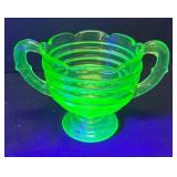 A1 - Vintage Uranium Glass Beehive Ribbed Creamer and Sugar Dish