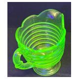 A1 - Vintage Uranium Glass Beehive Ribbed Creamer and Sugar Dish