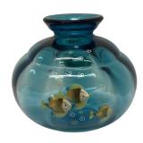 M2 - Vintage Fenton Art Glass Vase from the Tranquil Sea Pattern, Hand Painted