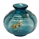 M2 - Vintage Fenton Art Glass Vase from the Tranquil Sea Pattern, Hand Painted