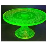 M2 - Mosser Vintage Uranium Glass Daisy & Button Pedestal Cake Plate