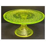 M2 - Mosser Vintage Uranium Glass Daisy & Button Pedestal Cake Plate