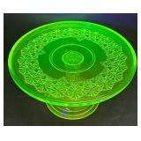 M2 - Mosser Vintage Uranium Glass Daisy & Button Pedestal Cake Plate