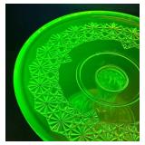 M2 - Mosser Vintage Uranium Glass Daisy & Button Pedestal Cake Plate