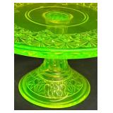 M2 - Mosser Vintage Uranium Glass Daisy & Button Pedestal Cake Plate