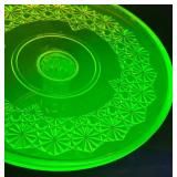 M2 - Mosser Vintage Uranium Glass Daisy & Button Pedestal Cake Plate