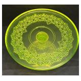 M2 - Mosser Vintage Uranium Glass Daisy & Button Pedestal Cake Plate