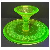 M2 - Mosser Vintage Uranium Glass Daisy & Button Pedestal Cake Plate