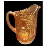 C3 - Vintage Imperial Glass Windmill Medallion Marigold Carnival Glass Water Pitcher and Tumbler Set