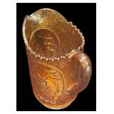 C3 - Vintage Imperial Glass Windmill Medallion Marigold Carnival Glass Water Pitcher and Tumbler Set