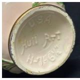 A2 - Hull Pottery Floral Vase - Pink Flower Relief, Green Leaves and Gold Trim