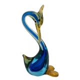 N3 - Vintage Murano Blue and Amber Sommerso Art Glass Swan Figurine