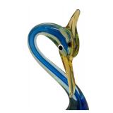 N3 - Vintage Murano Blue and Amber Sommerso Art Glass Swan Figurine