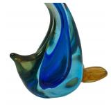 N3 - Vintage Murano Blue and Amber Sommerso Art Glass Swan Figurine
