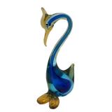 N3 - Vintage Murano Blue and Amber Sommerso Art Glass Swan Figurine