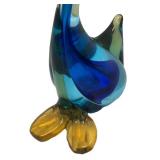 N3 - Vintage Murano Blue and Amber Sommerso Art Glass Swan Figurine