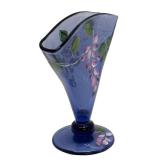 M4 - Vintage Hand Painted Fenton Art Glass Hyacinth Fan Vase / Fenton Art 2009 Hyacinth Fan Vase