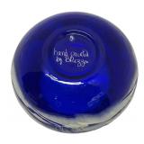 A2 - Fenton Art Winter Scene Hand-Painted Cobalt Blue Glass Bowl