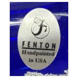 A2 - Fenton Art Winter Scene Hand-Painted Cobalt Blue Glass Bowl