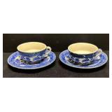 A2 - Vintage Willow Woods Blue Willow Transferware with 4 Saucers & 2 Cups and Plate