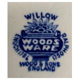 A2 - Vintage Willow Woods Blue Willow Transferware with 4 Saucers & 2 Cups and Plate