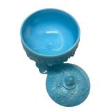 A5 - Fenton Vintage Blue Slag Glass Cabbage Rose Pedestal Compote