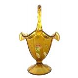 F1 - Fenton Autumn Gold Hand-Painted Glass Basket