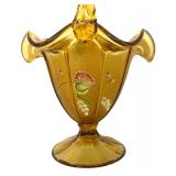 F1 - Fenton Autumn Gold Hand-Painted Glass Basket
