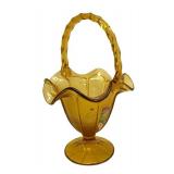 F1 - Fenton Autumn Gold Hand-Painted Glass Basket