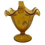 F1 - Fenton Autumn Gold Hand-Painted Glass Basket