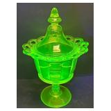 F1 - Heisey Uranium Glass Candy Dish with Lid