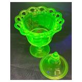 F1 - Heisey Uranium Glass Candy Dish with Lid