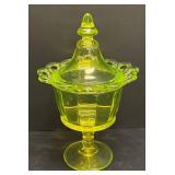 F1 - Heisey Uranium Glass Candy Dish with Lid