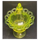 F1 - Heisey Uranium Glass Candy Dish with Lid