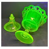 F1 - Heisey Uranium Glass Candy Dish with Lid