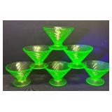 E1 - Six Federal Glass Diana Swirl Uranium Glass Dishes