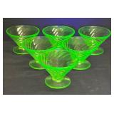 E1 - Six Federal Glass Diana Swirl Uranium Glass Dishes