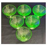 E1 - Six Federal Glass Diana Swirl Uranium Glass Dishes