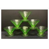 E1 - Six Federal Glass Diana Swirl Uranium Glass Dishes