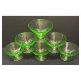 E1 - Six Federal Glass Diana Swirl Uranium Glass Dishes