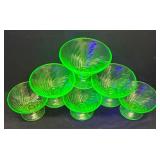 E1 - Six Federal Glass Diana Swirl Uranium Glass Dishes