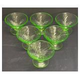 E1 - Six Federal Glass Diana Swirl Uranium Glass Dishes