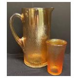 E1 - Imperial Glass Carnival Tree Bark Pitcher & Glass