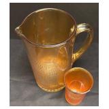 E1 - Imperial Glass Carnival Tree Bark Pitcher & Glass