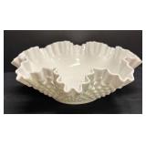 E4 - Two Fenton Hobnail Milk Glass Ruffled Bowls