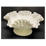 E4 - Two Fenton Hobnail Milk Glass Ruffled Bowls