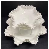 E4 - Two Fenton Hobnail Milk Glass Ruffled Bowls
