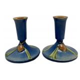 I1 - Two Roseville Pinecone Candle Holders