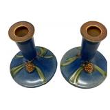 I1 - Two Roseville Pinecone Candle Holders
