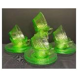 H1 - Anchor Hawking Spiral Uranium Glass Cups & Saucers